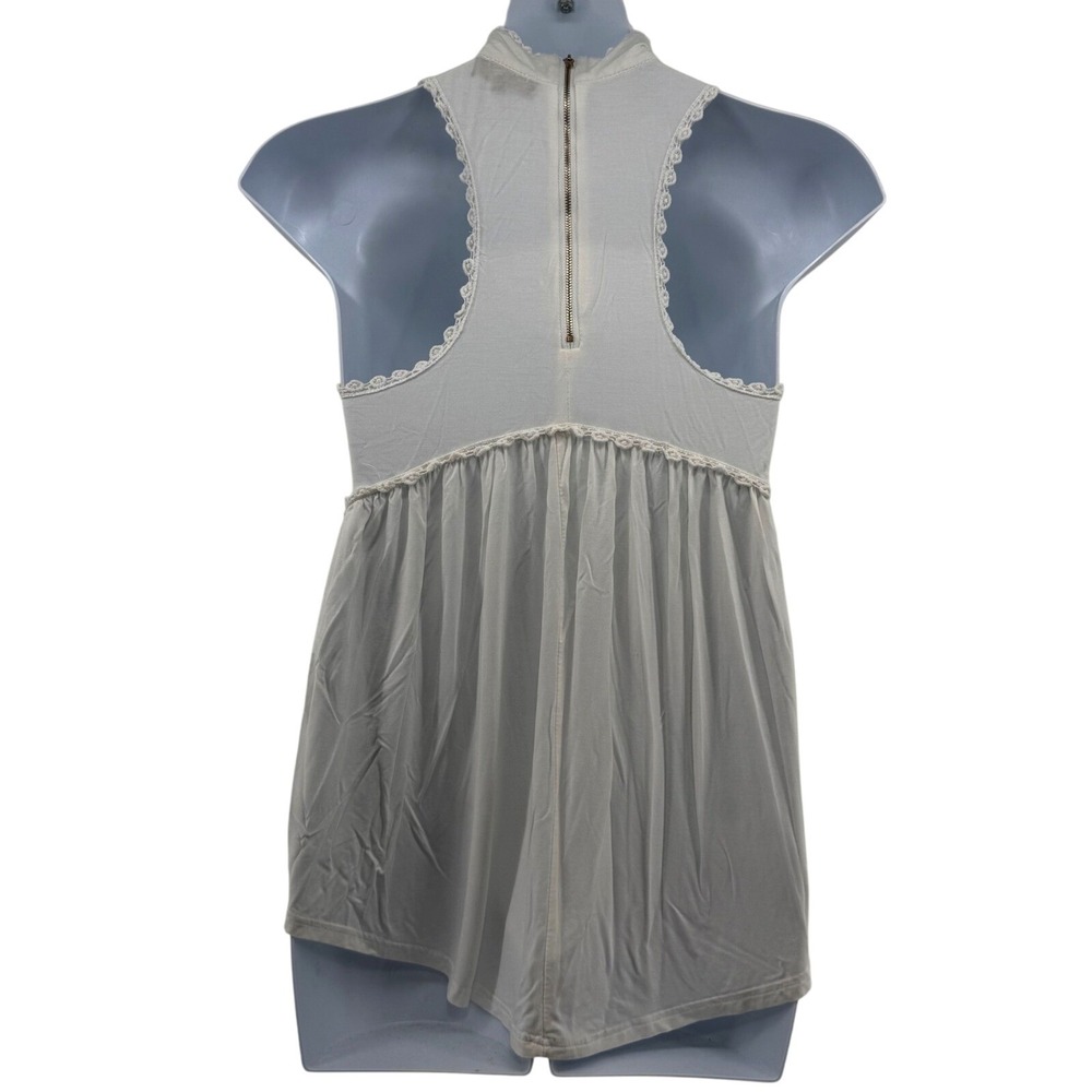 POL Womens White Crochet Trim Mock Neck Babydoll Tunic Top Size S - Picture 2 of 8